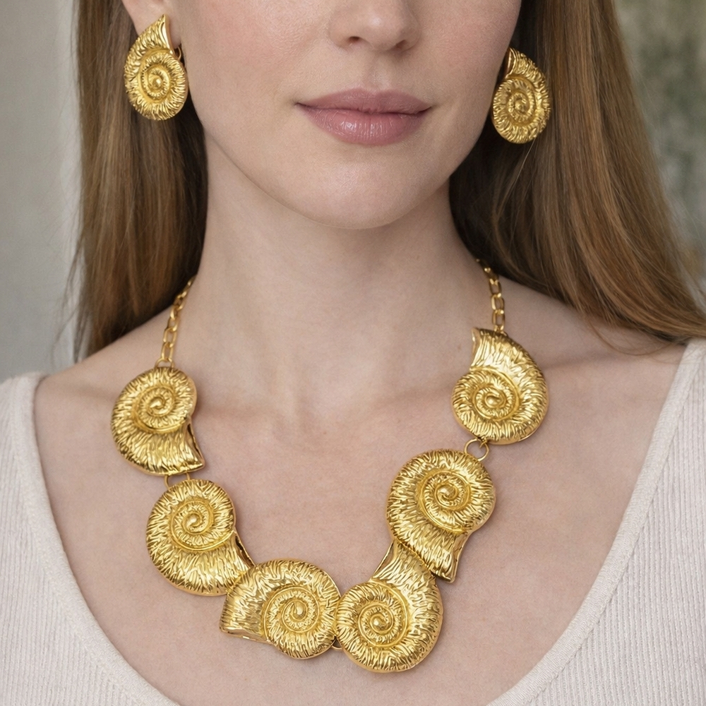 Gold Spiral Necklace and Earring Set